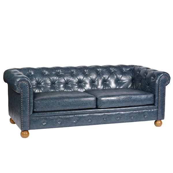 Winston Antique Blue Bonded Leather, Antique Blue Chesterfield Sofa